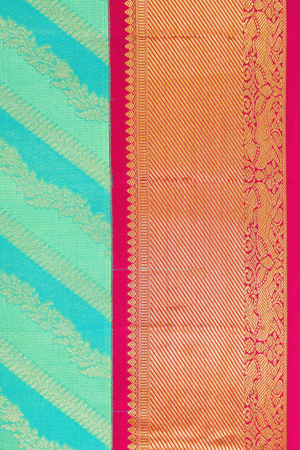 Border image of Pista Green and Sky Blue Dual Tone Kanjivaram Silk Saree with Zari Brocade on the body and Zari Border. 