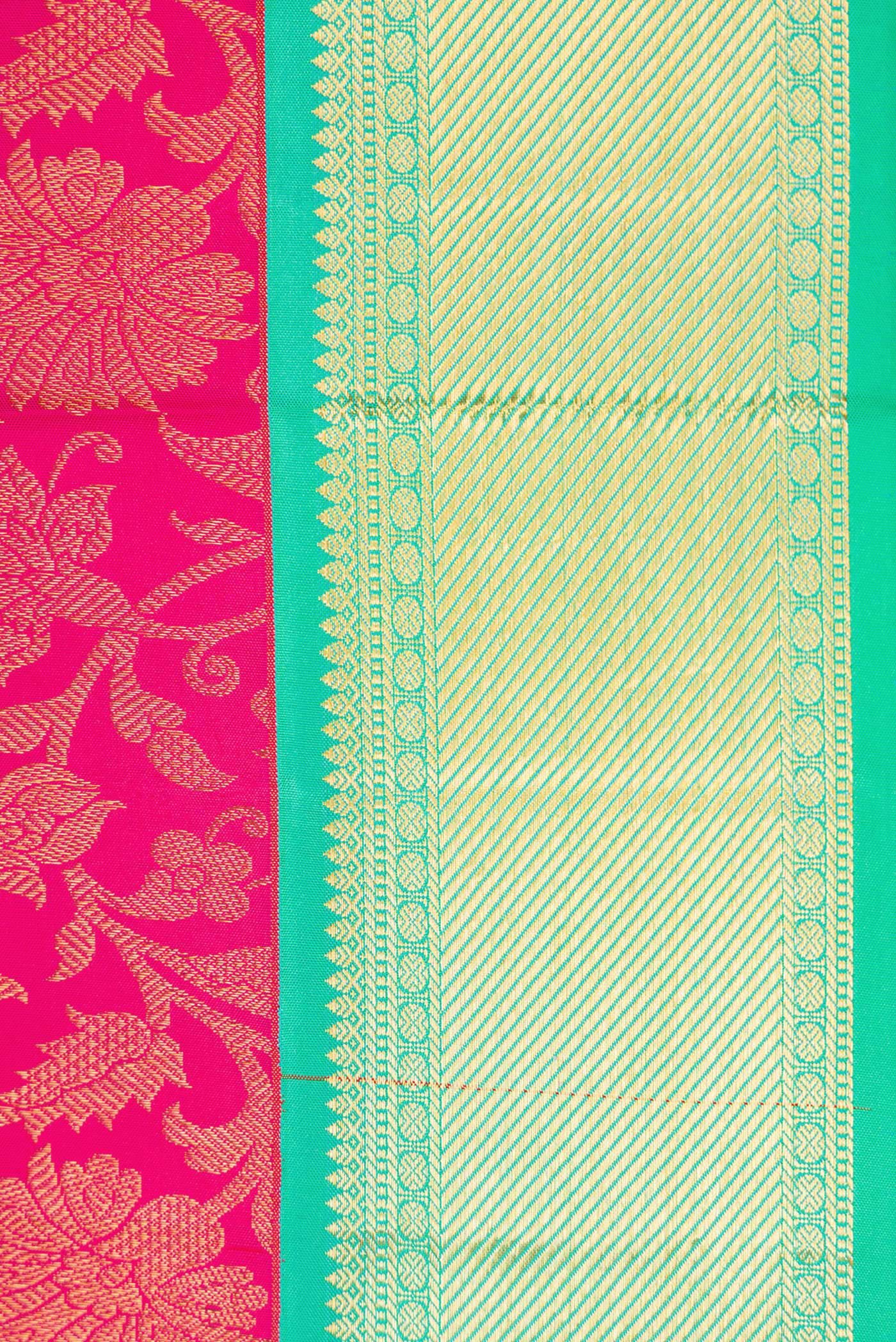Border image of Dark Pink Dual Tone Kanjivaram Silk Saree with Zari Brocade on the body and Zari Border. 