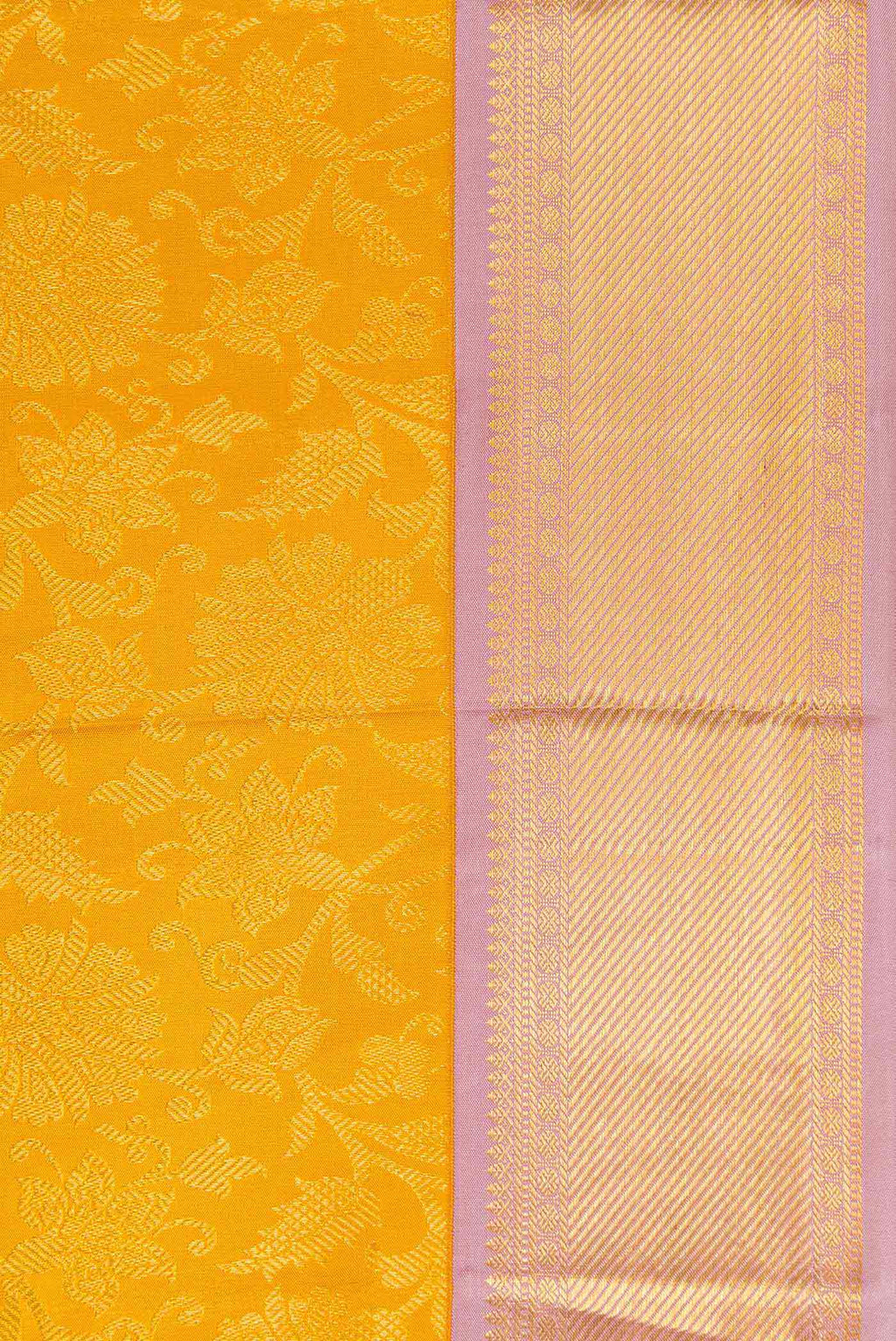 Border image of Mustard Dual Tone Kanjivaram Silk Saree with Zari Brocade on the body and Zari Border. 