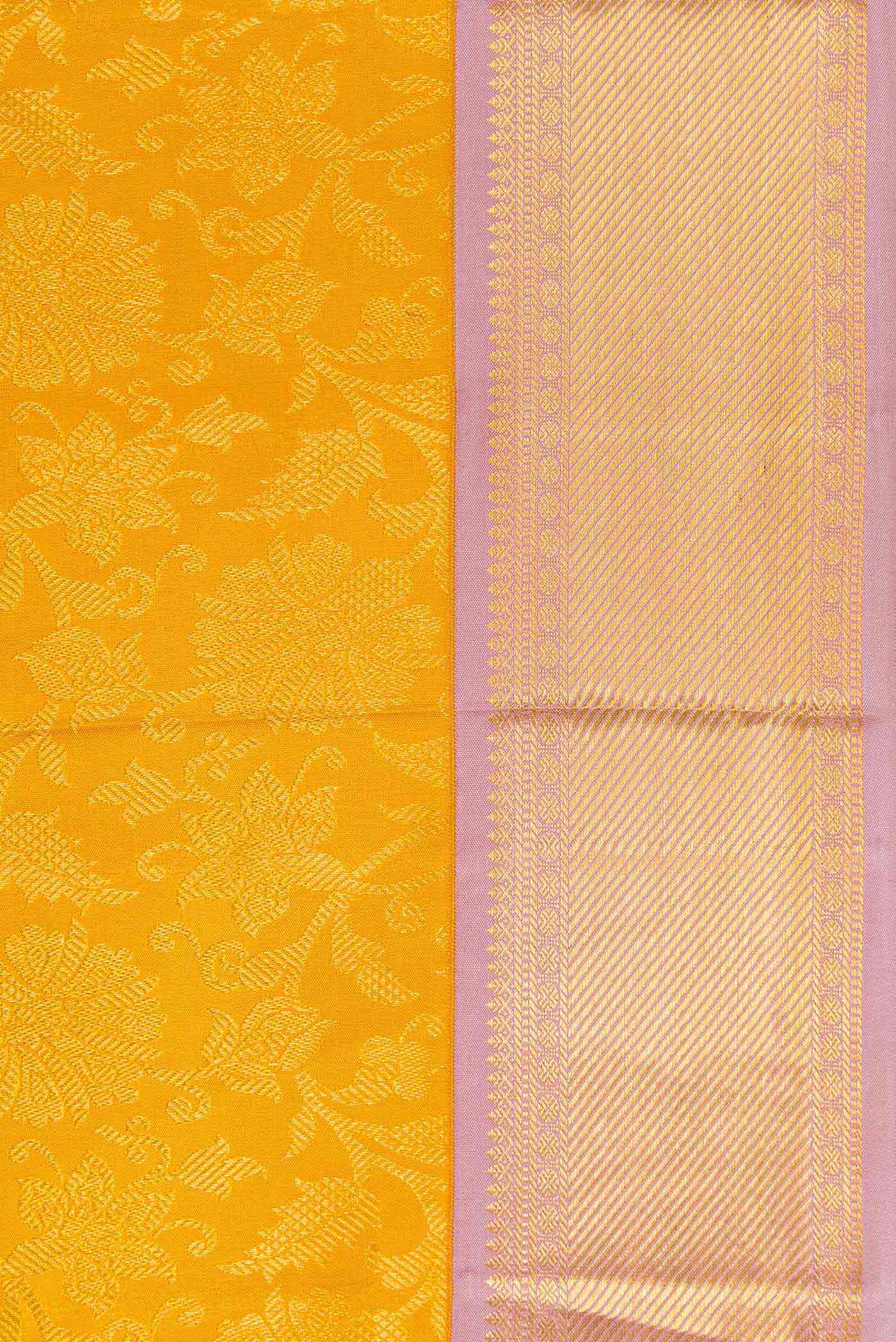 Border image of Mustard Dual Tone Kanjivaram Silk Saree with Zari Brocade on the body and Zari Border. 