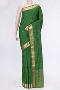 Green Dual Tone Soft Silk Saree with Zari Butta on the body and Zari Border.  displayed on a mannequin