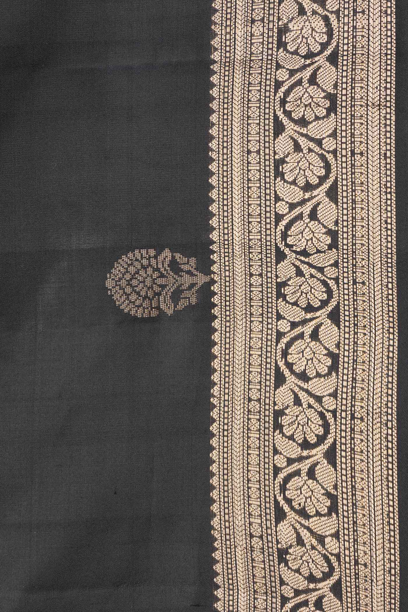 Border image of Black Dual Tone Soft Silk Saree with Zari Butta on the body and Zari Border. 