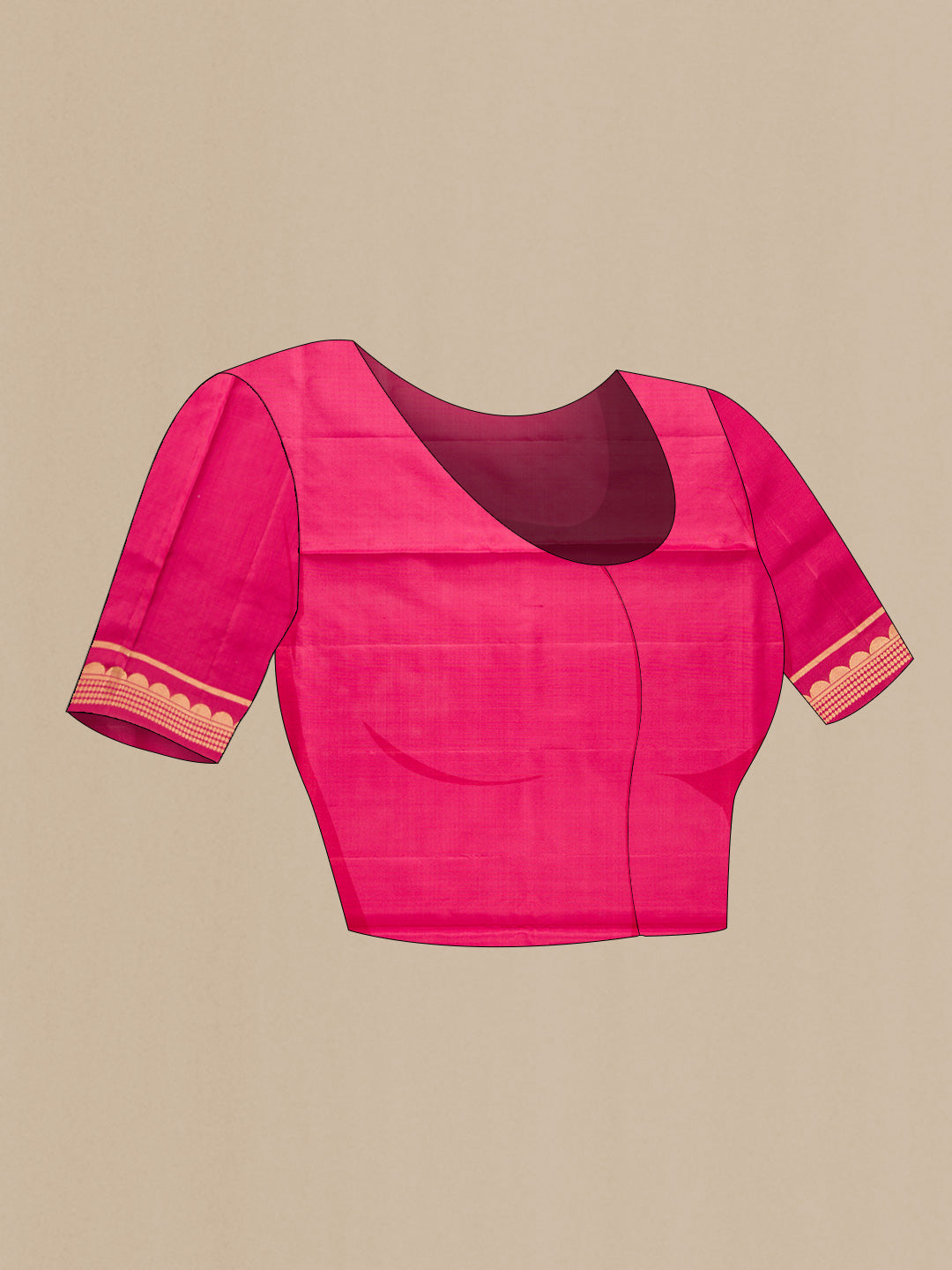 Close up image of the blouse of Pink Dual Tone Soft Silk Saree with Zari Butta on the body and Zari Border. 