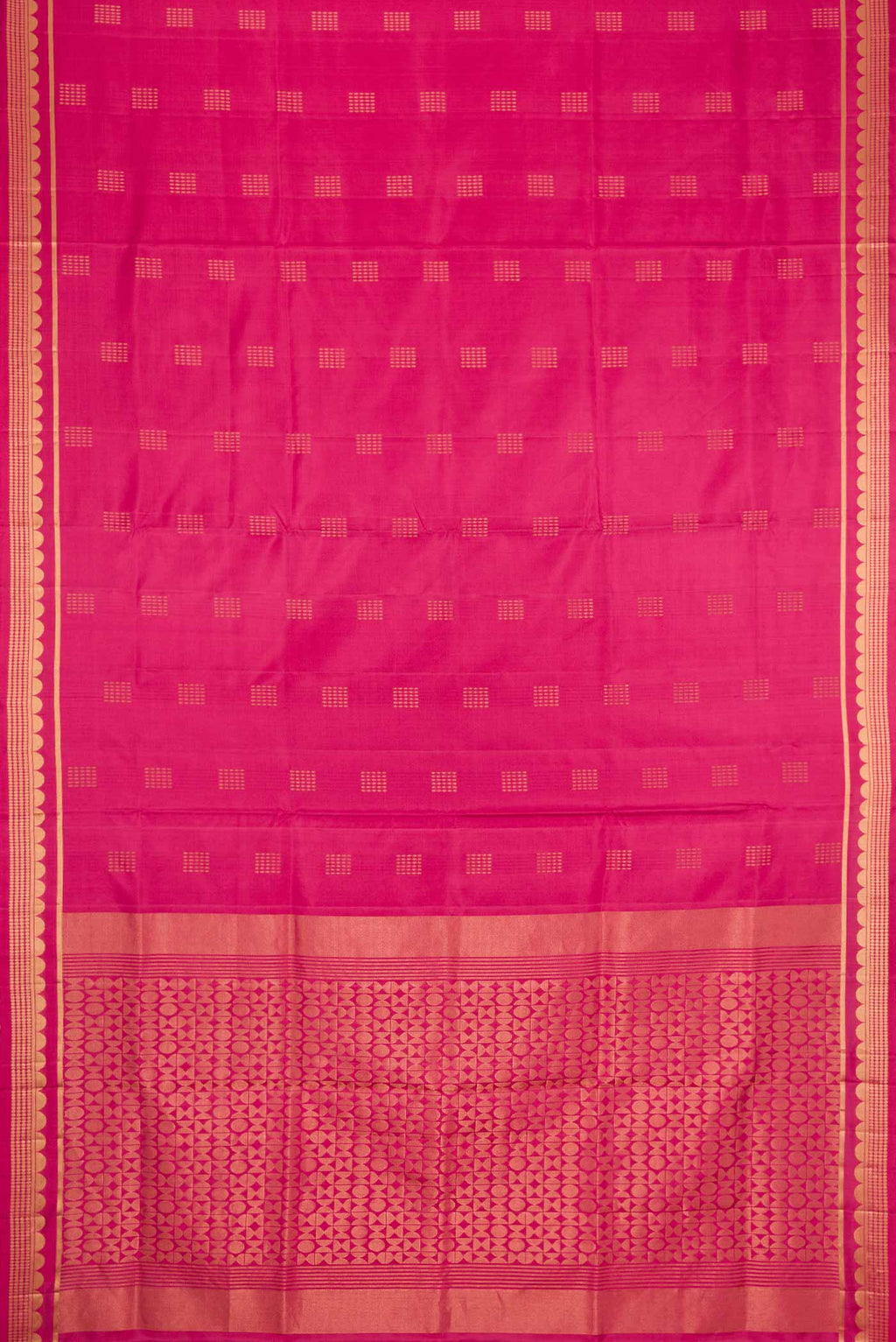 Flat view of Pink Dual Tone Soft Silk Saree with Zari Butta on the body and Zari Border. 