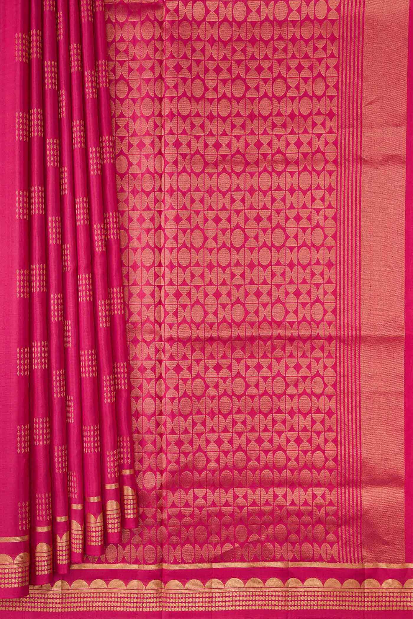 Pleats and pallu of Pink Dual Tone Soft Silk Saree with Zari Butta on the body and Zari Border. 