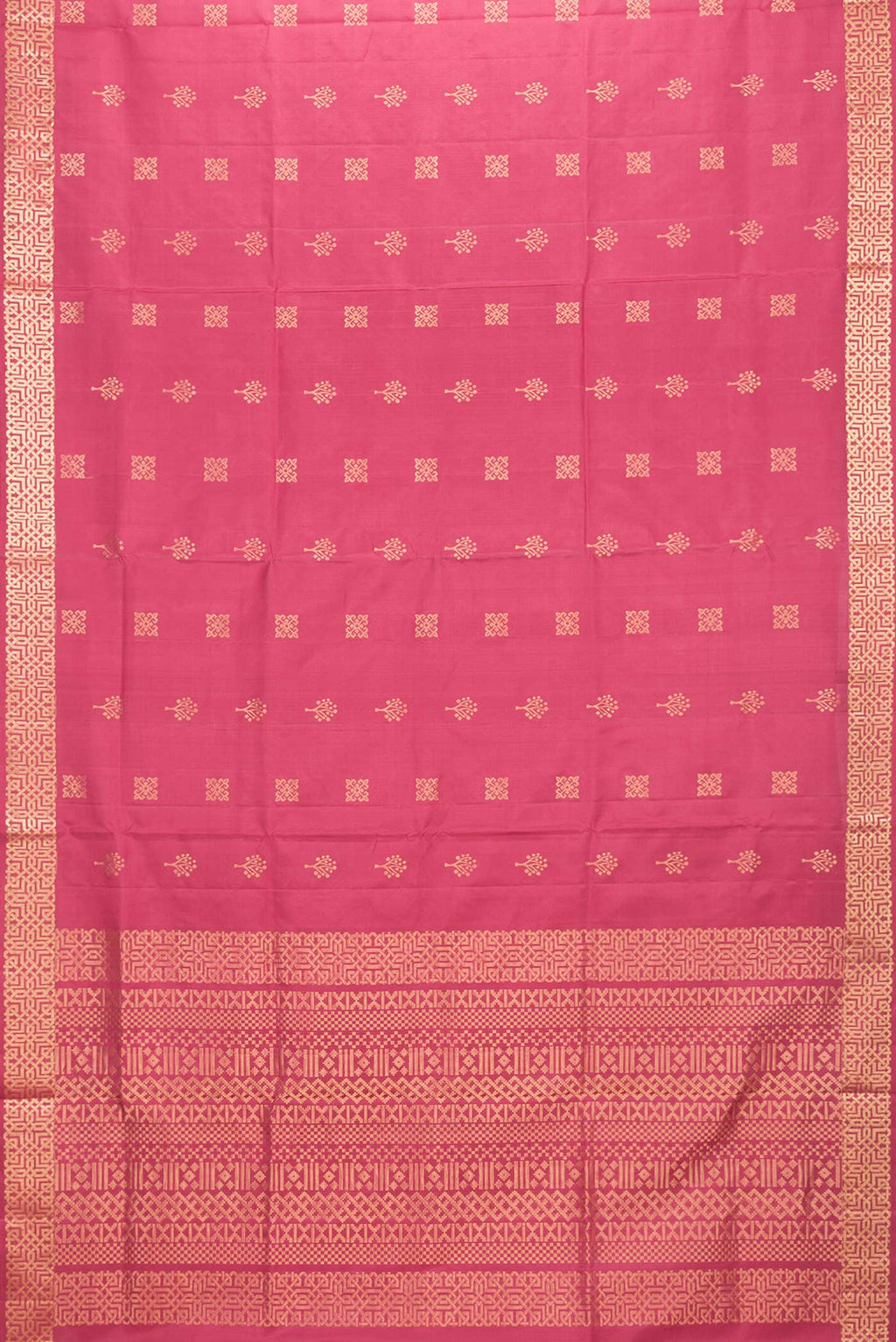 Flat view of Dark Pink Dual Tone Soft Silk Saree with Zari Butta on the body and Zari Border. 