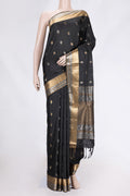 Black Dual Tone Soft Silk Saree with Zari Butta on the body and Zari Border.  displayed on a mannequin