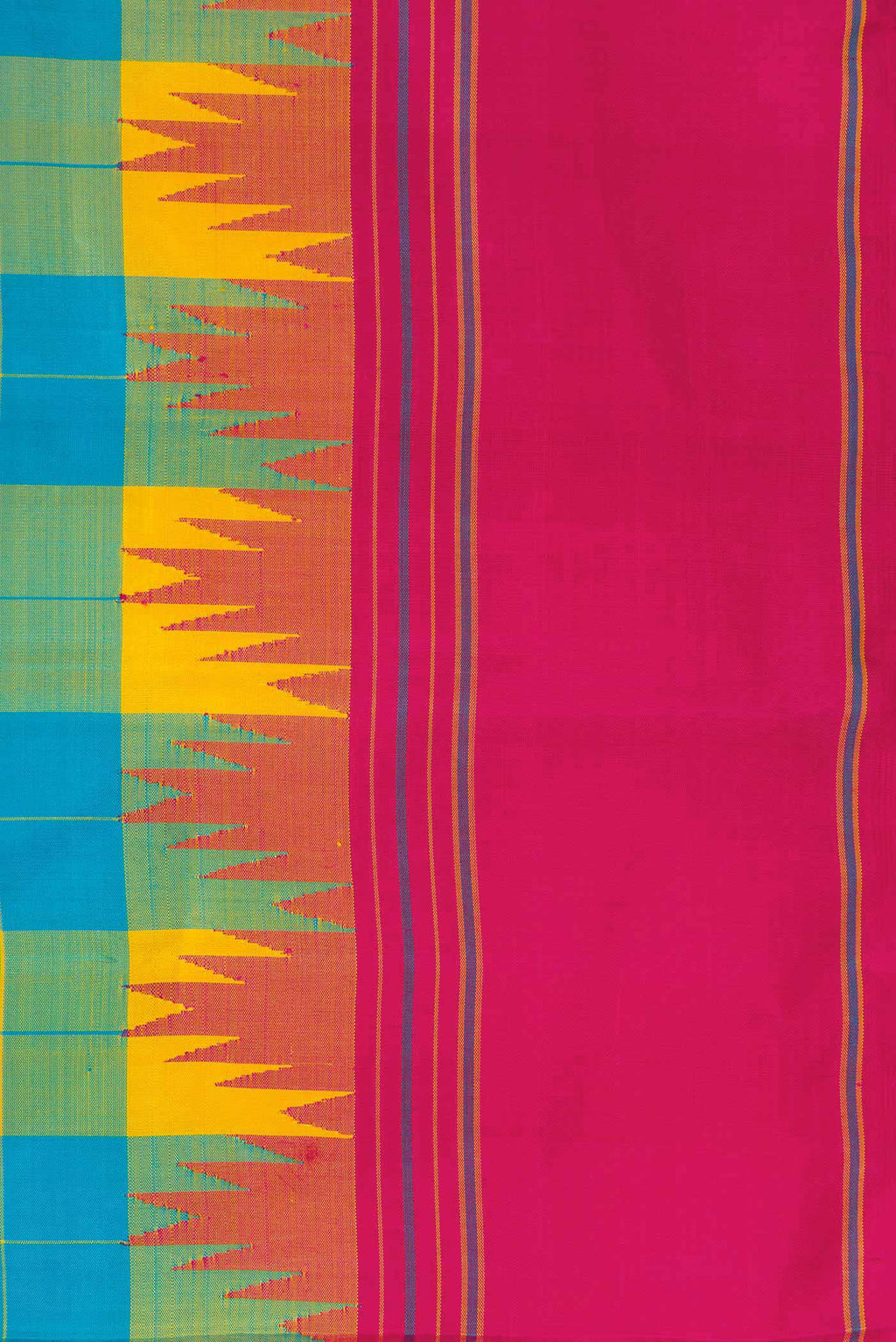 Border image of Green and Yellow Color Kanchipuram Silk Saree with Checked design on the body and Thread Border