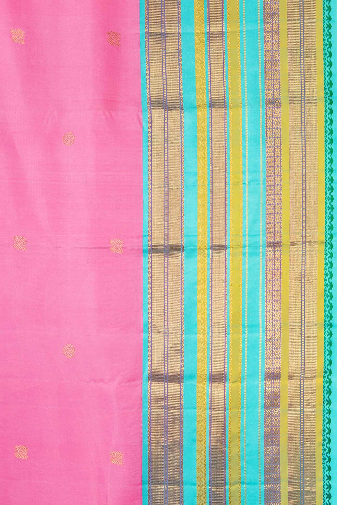 Border image of Pink Dual Tone Kanjivaram Silk Saree with Zari Butta on the body and Zari Border. 