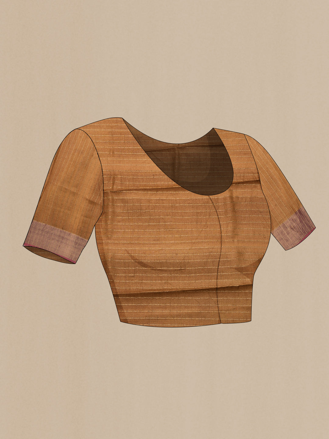 Close up image of the blouse of Maroon Dual Tone Tussar Silk Saree with Printed design on the body and Zari Border. 