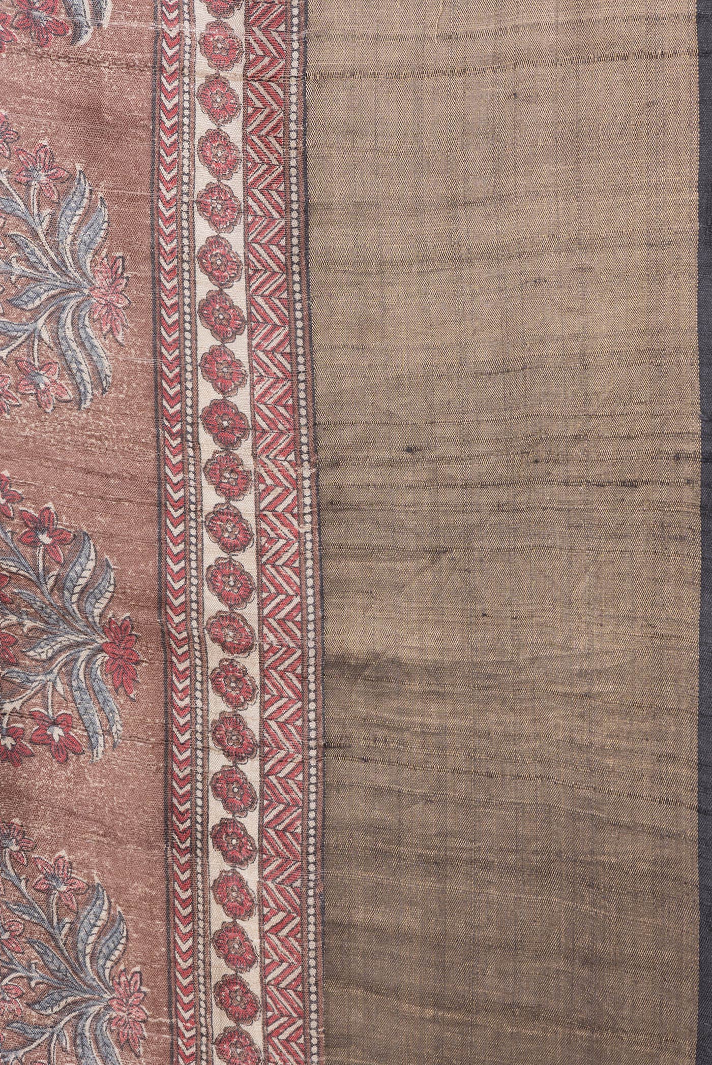 Border image of Brown Dual Tone Tussar Silk Saree with Printed design on the body and Zari Border. 