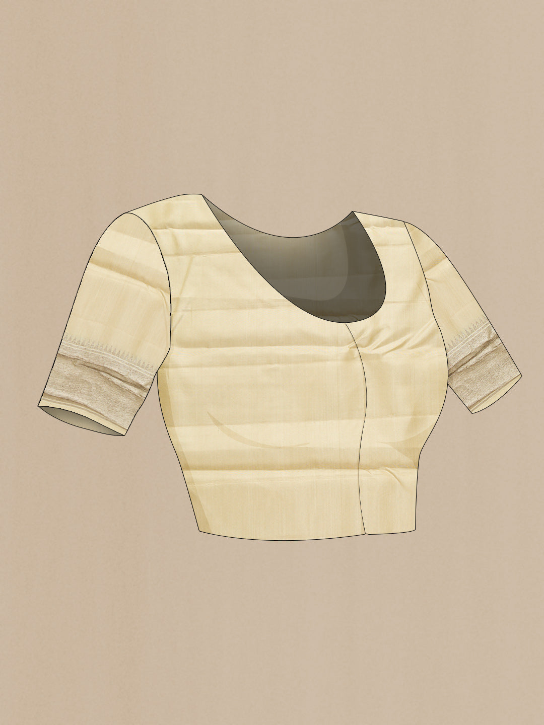 Close up image of the blouse of Beige Dual Tone Kanchipuram Silk Saree with Zari Brocade on the body and Zari Border