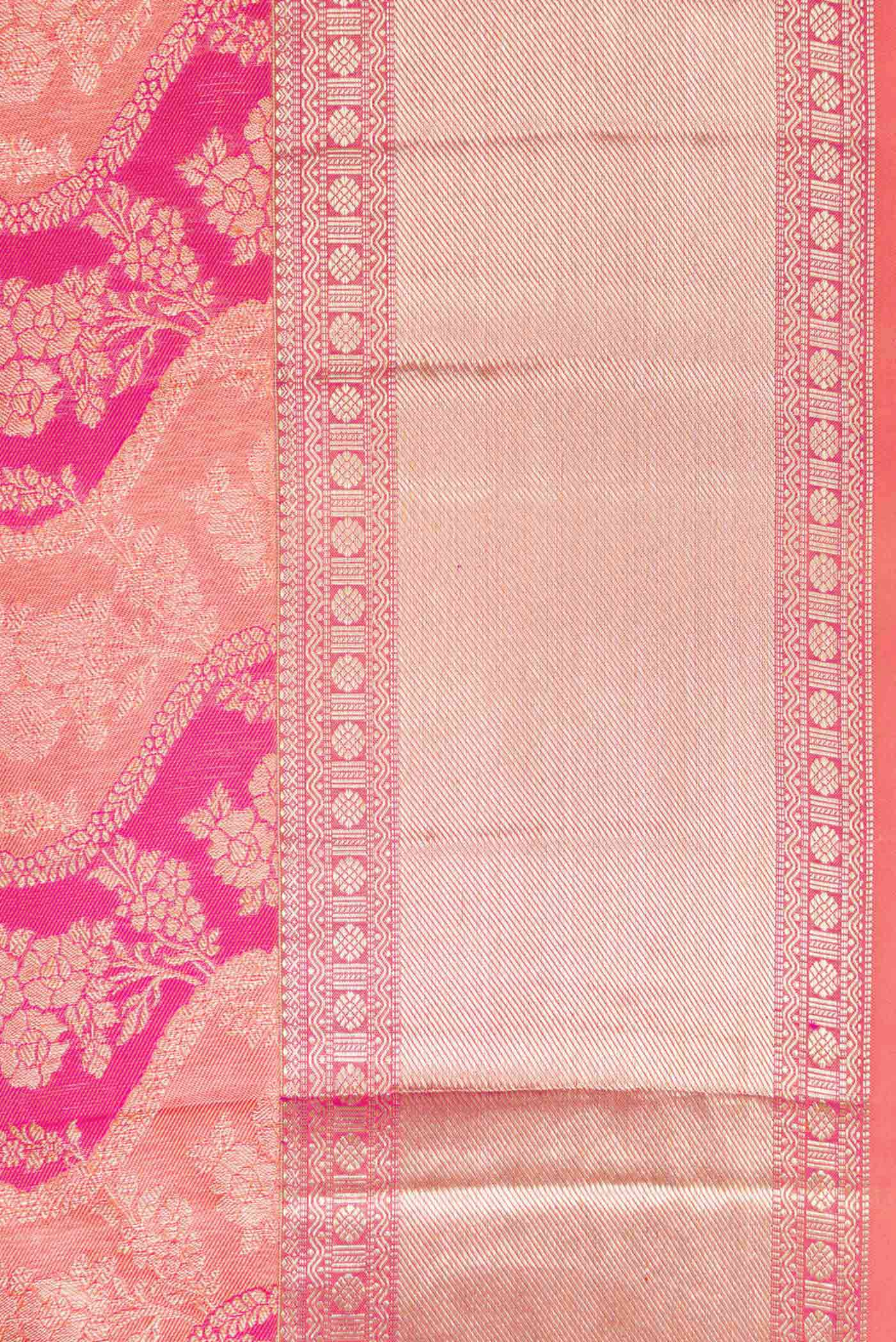 Border image of Golden Peach and Pink Color Kanjivaram Silk Saree with Zari Brocade on the body and Zari Border. 