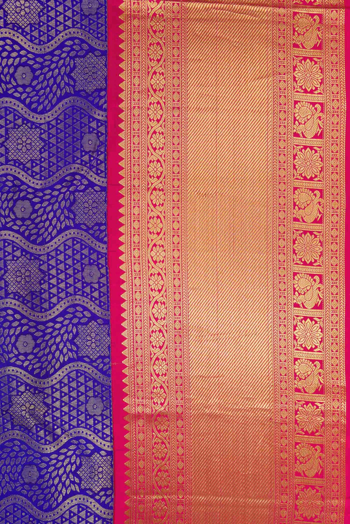 Border image of Royal Blue Dual Tone Kanjivaram Silk Saree with Zari Brocade on the body and Zari Border. 