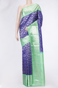 Royal Blue Dual Tone Kanjivaram Silk Saree with Zari Brocade on the body and Zari Border.  displayed on a mannequin