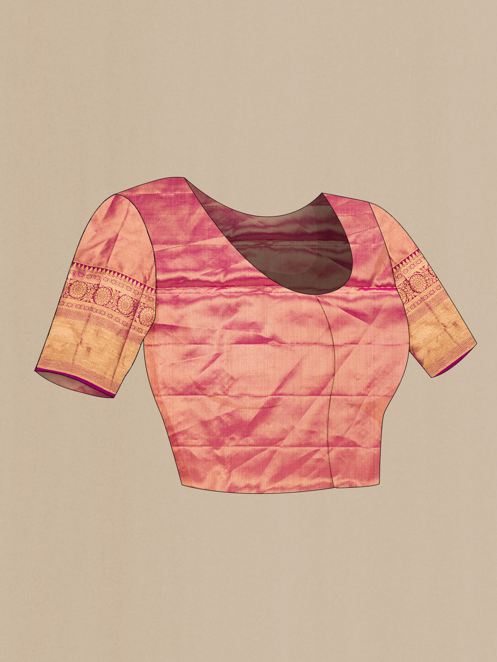 Close up image of the blouse of Green Dual Tone Kanchipuram Tissue Silk Saree with Zari Brocade on the body and Zari Border. 