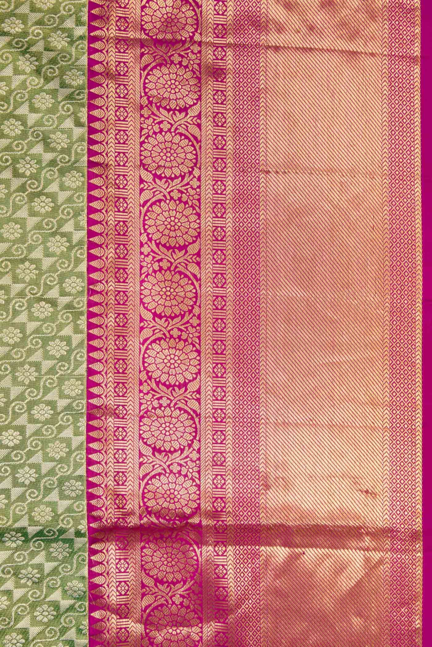Border image of Green Dual Tone Kanchipuram Tissue Silk Saree with Zari Brocade on the body and Zari Border. 