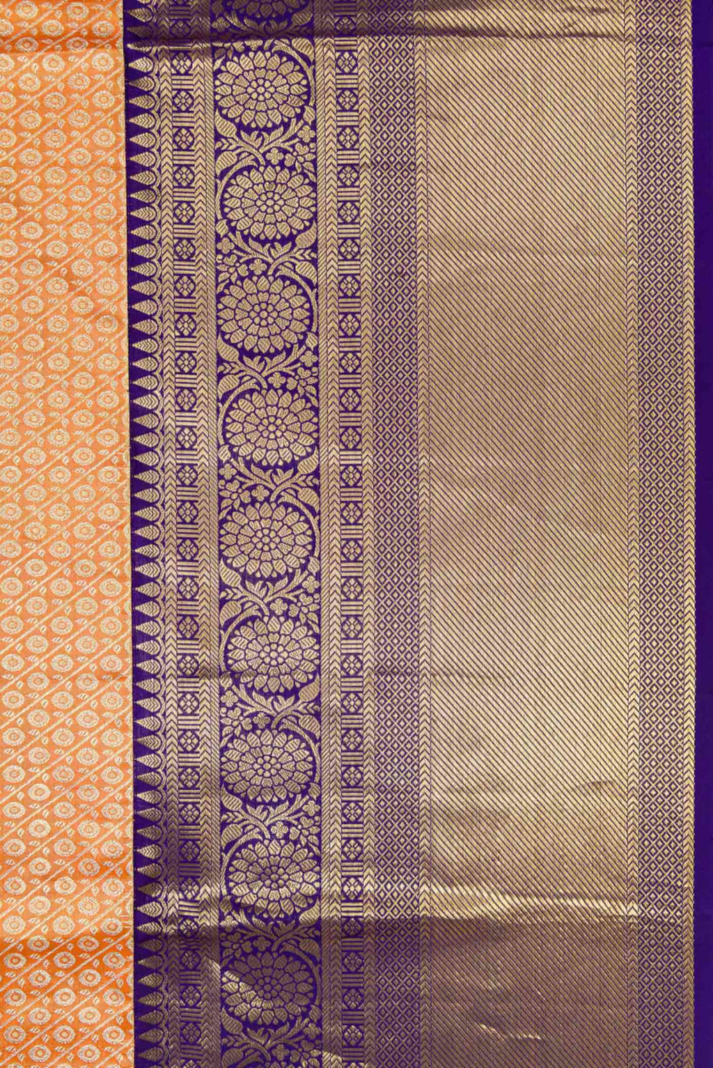 Border image of Golden Peach Dual Tone Kanchipuram Tissue Silk Saree with Zari Brocade on the body and Zari Border. 