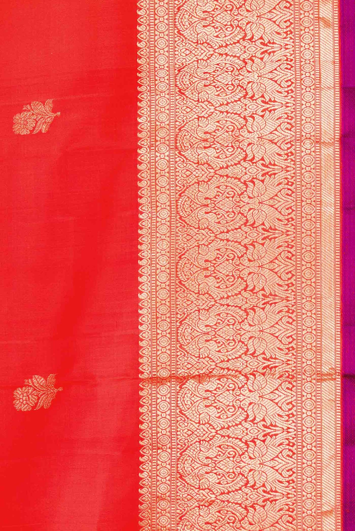 Border image of Orange Dual Tone Kanchipuram Silk Saree with Zari Butta on the body and Zari Border