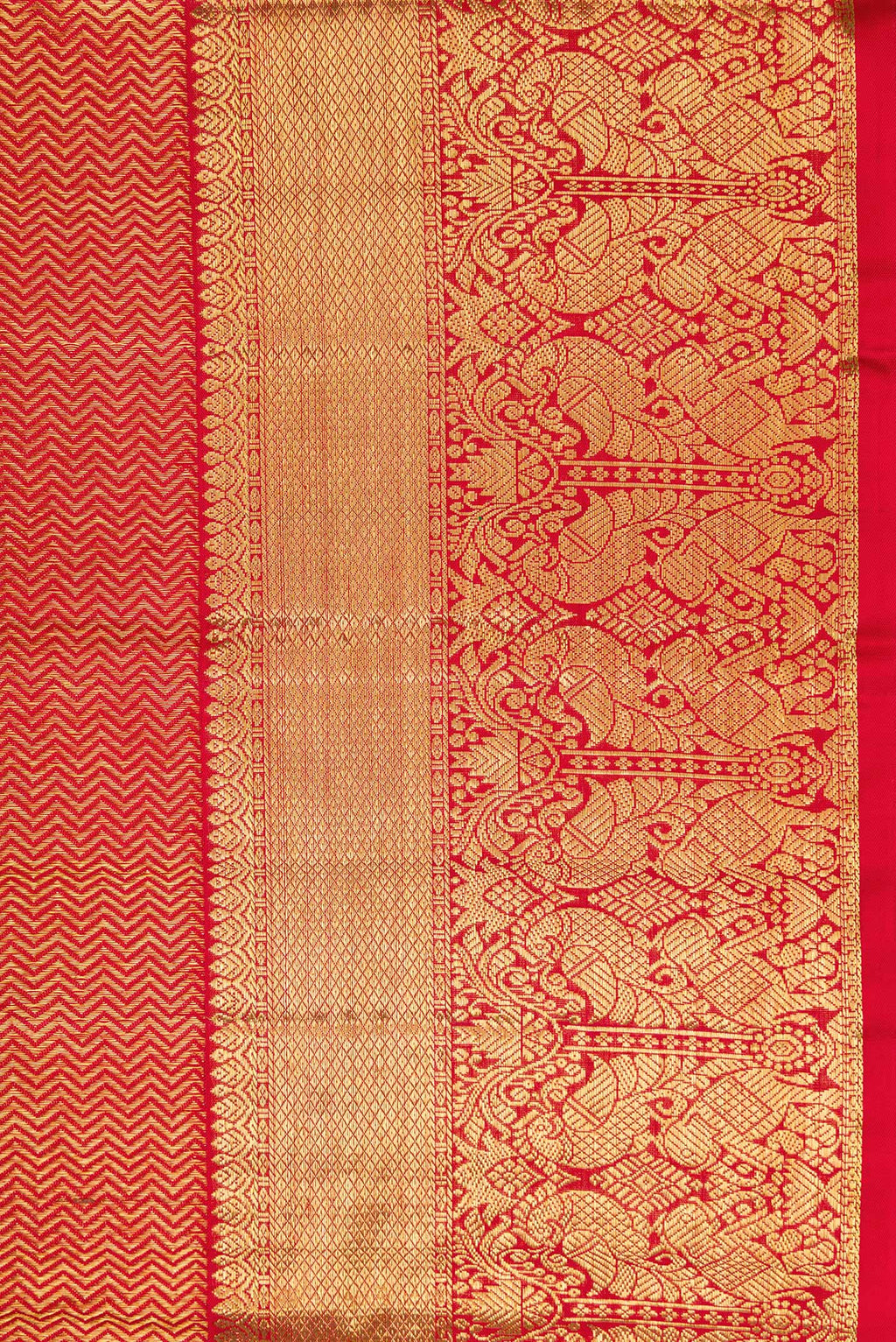 Border image of Red Dual Tone Kanchipuram Silk Saree with Zari Brocade on the body and Zari Border. 