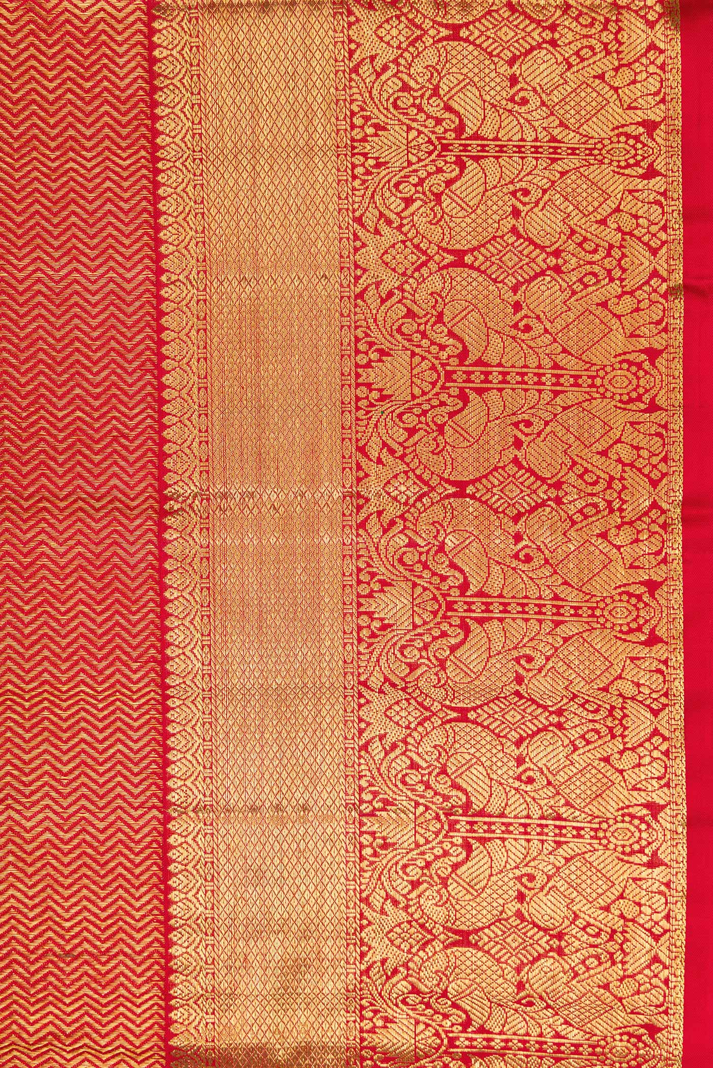Border image of Red Dual Tone Kanchipuram Silk Saree with Zari Brocade on the body and Zari Border. 