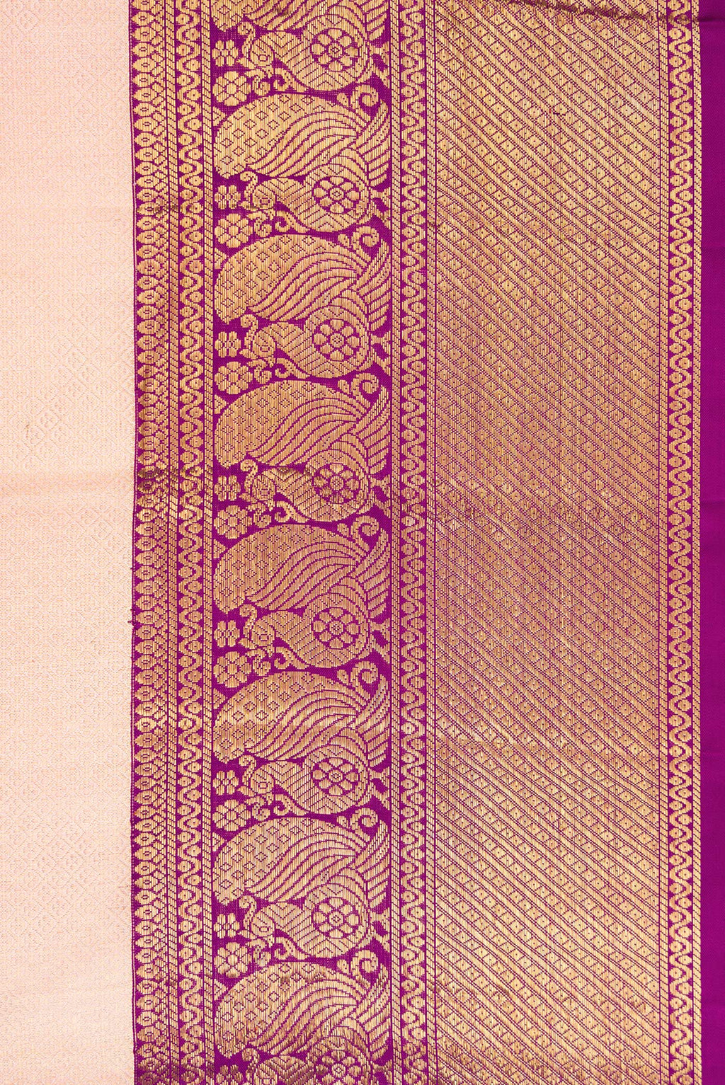 Border image of Golden Peach Dual Tone Kanchipuram Silk Saree with Zari Brocade on the body and Zari Border. 