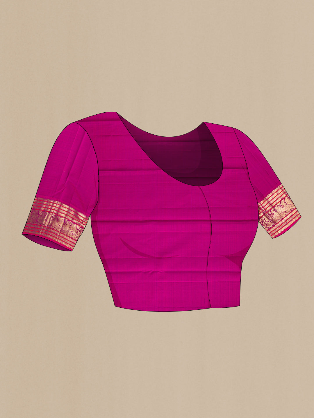Close up image of the blouse of Pink Dual Tone Kanchipuram Silk Saree with Zari Brocade on the body and Zari Border. 
