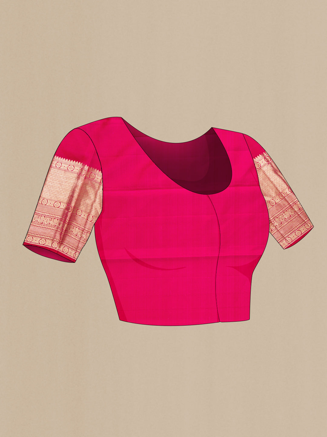 Close up image of the blouse of Pink Dual Tone Kanchipuram Silk Saree with Zari Brocade on the body and Zari Border. 