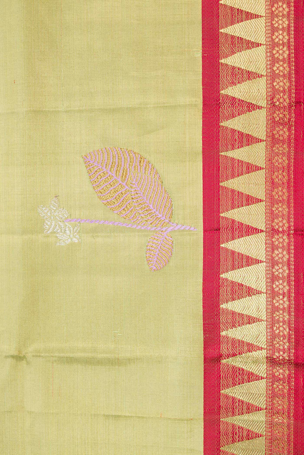 Border image of Pista Green Dual Tone Kanjivaram Tissue Silk Saree with Zari And Thread Butta on the body and Zari Border. 