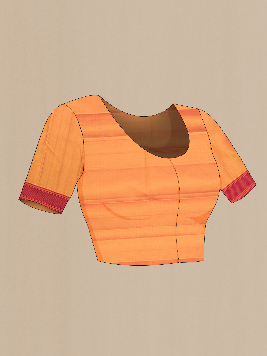 Close up image of the blouse of Mustard Dual Tone Kanchipuram Saree with Zari Butta on the body and Thread Border. 