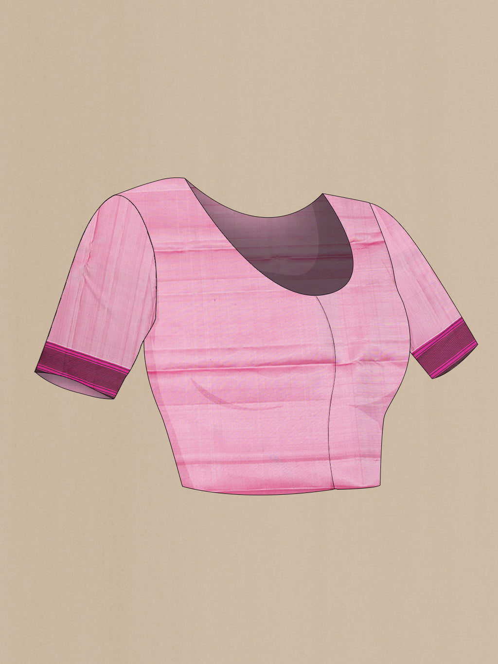 Close up image of the blouse of Pink Dual Tone Kanchipuram Saree with Zari Butta on the body and Thread Border. 