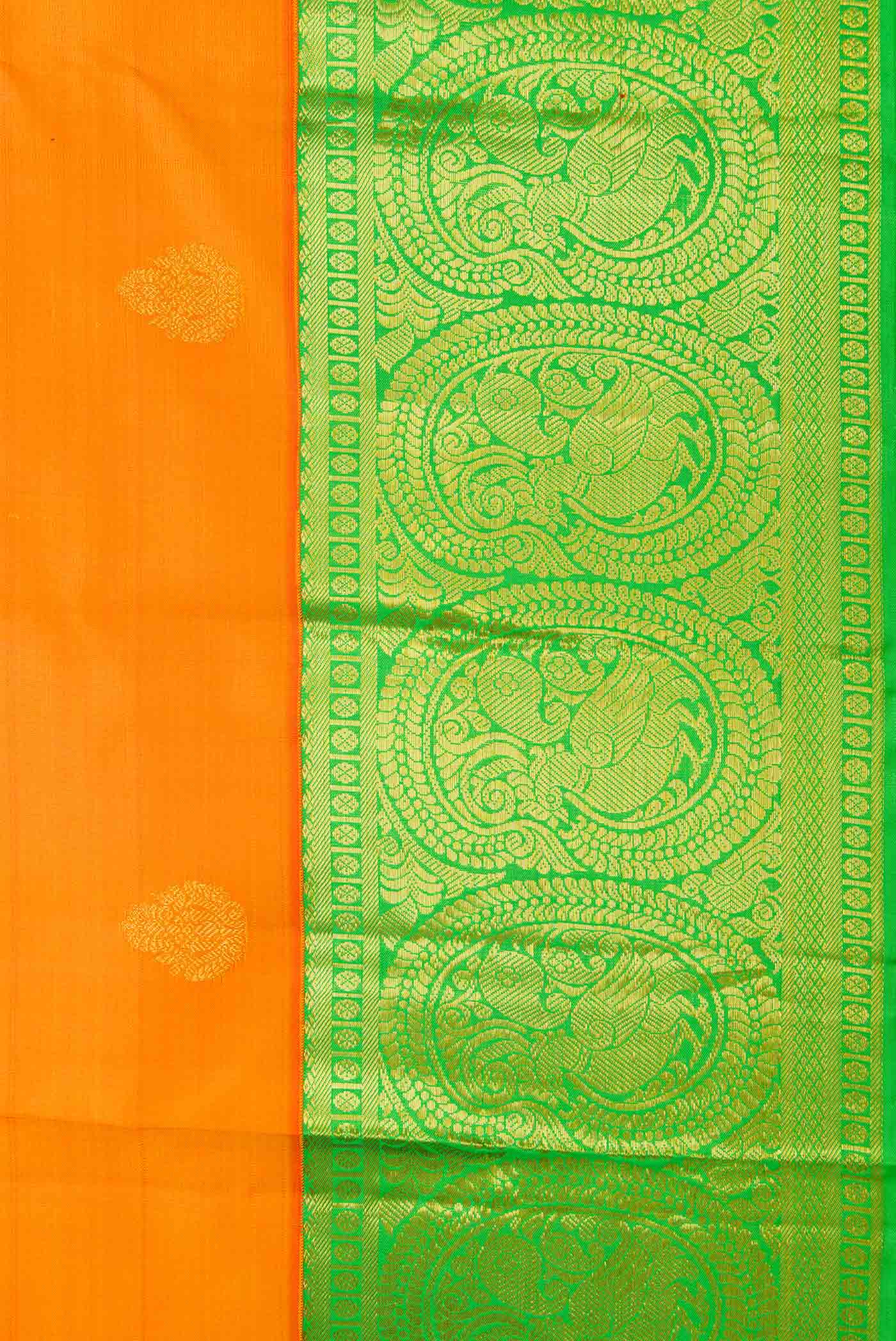 Border image of Orange Dual Tone Kanchipuram Saree with Zari Butta on the body and Zari Border