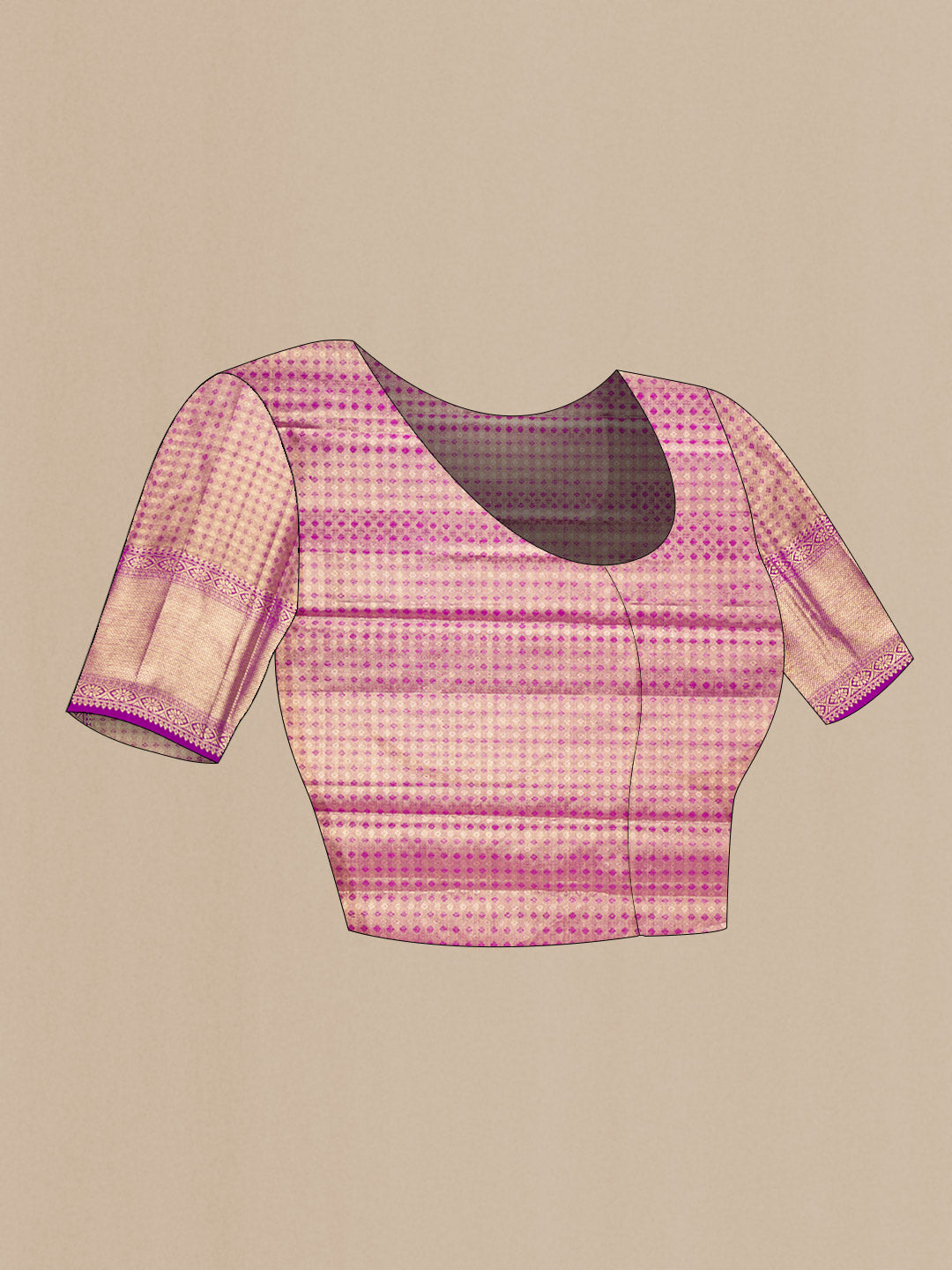 Close up image of the blouse of Gold Dual Tone Kanjivaram Tissue Silk Saree with Zari Brocade on the body and Zari Border. 