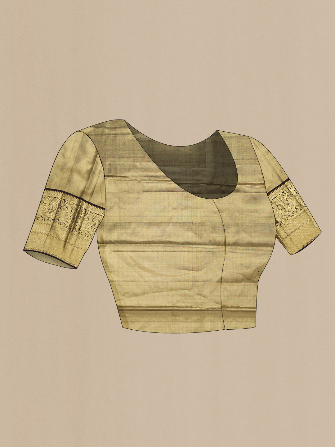 Close up image of the blouse of Pista Green Dual Tone Kanjivaram Tissue Silk Saree with Zari Brocade on the body and Zari Border. 