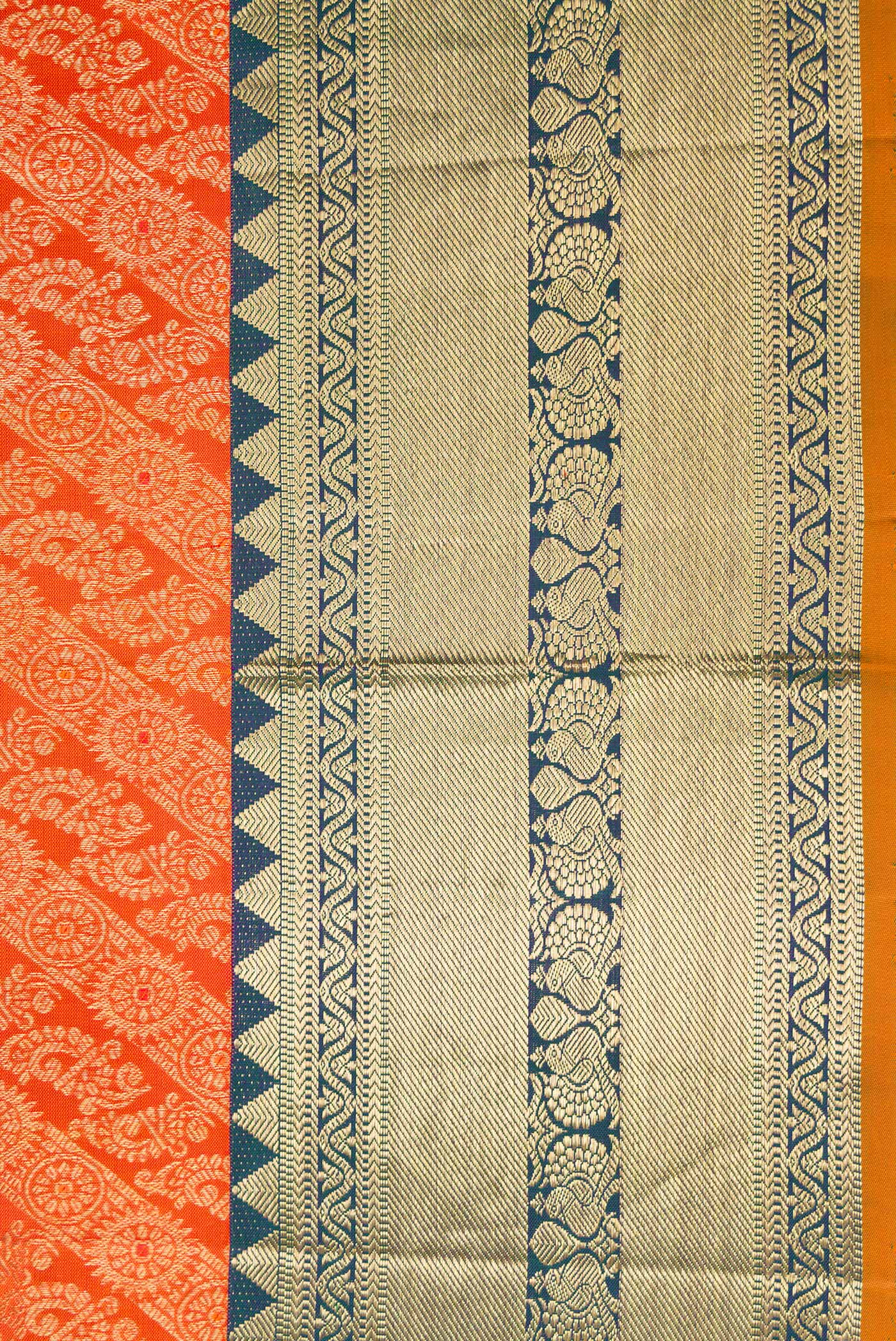 Border image of Orange Dual Tone Kanjivaram Silk Saree with Zari Brocade on the body and Zari Border. 