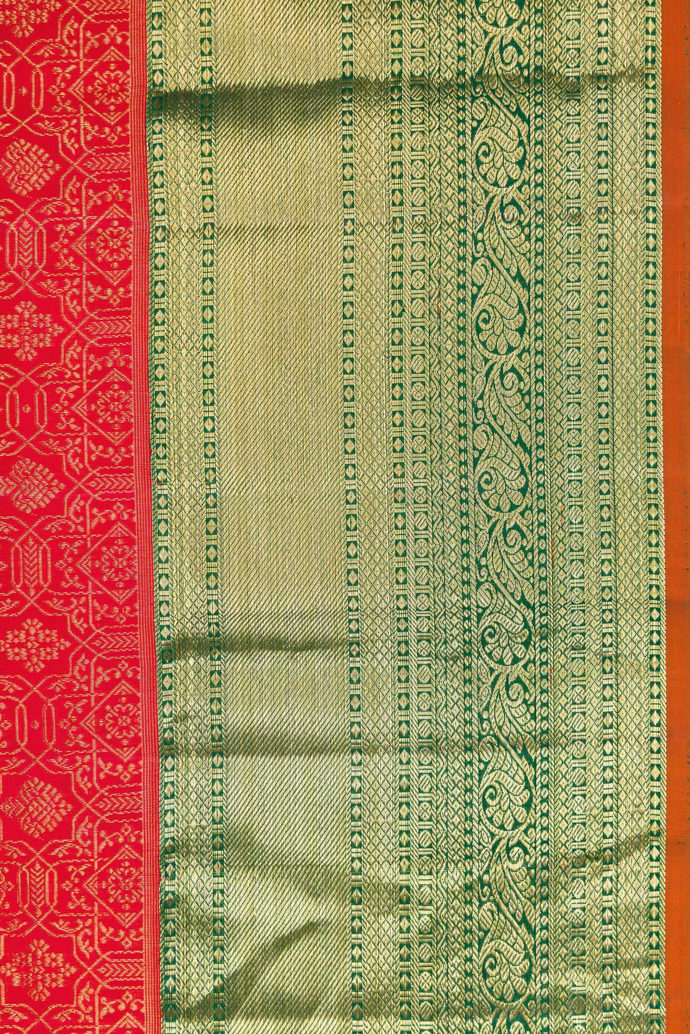 Border image of Red Dual Tone Kanjivaram Silk Saree with Zari Brocade on the body and Zari Border. 