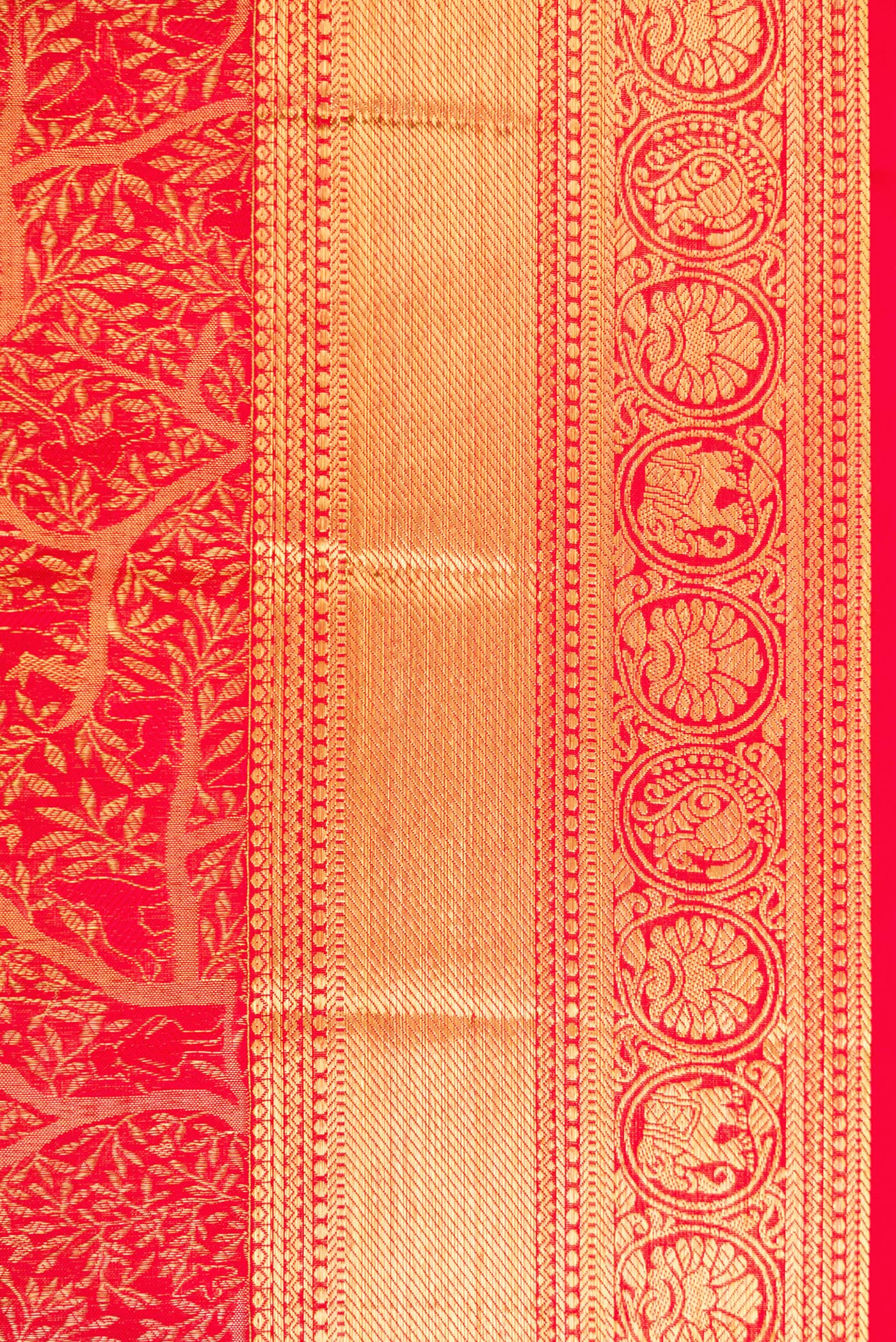 Border image of Red Dual Tone Kanjivaram Silk Saree with Zari Brocade on the body and Zari Border. 
