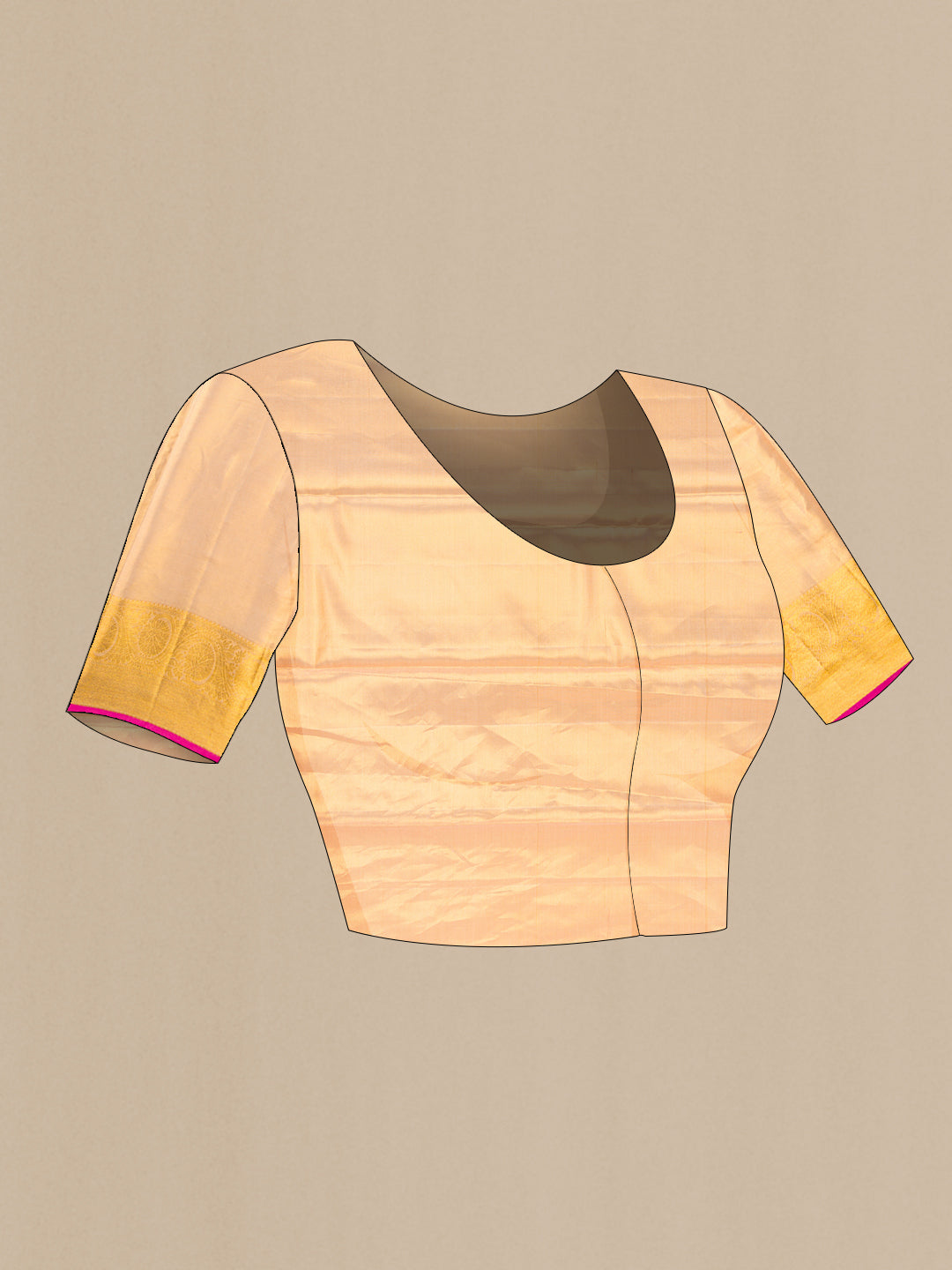 Close up image of the blouse of Gold Dual Tone Kanchipuram Tissue Silk Saree with Zari Brocade on the body and Zari Border. 