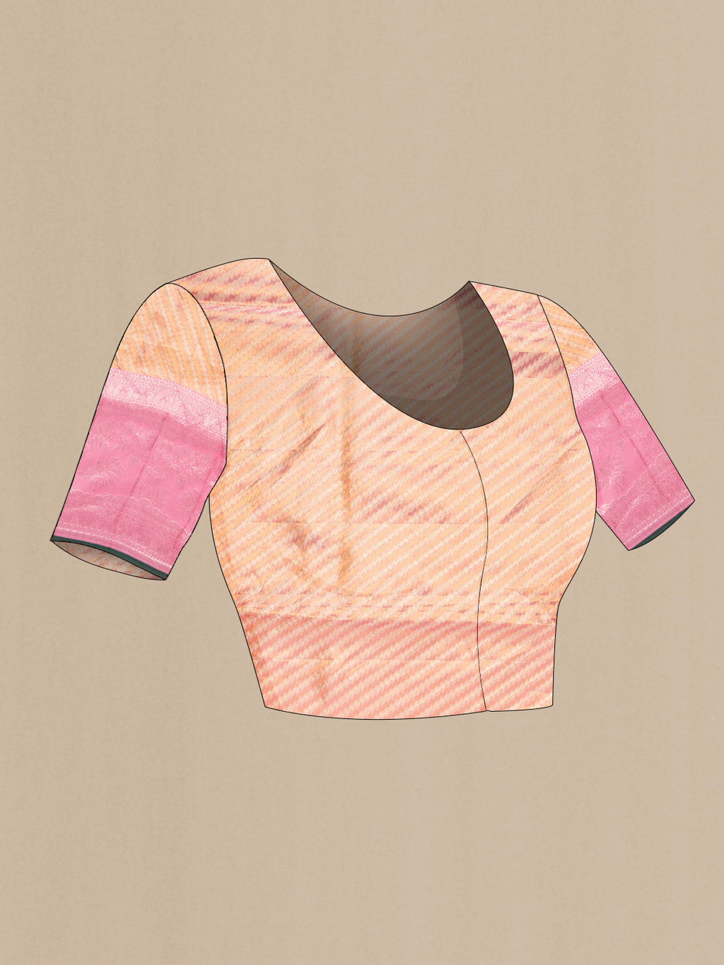 Close up image of the blouse of Gold Dual Tone Kanjivaram Tissue Silk Saree with Zari Brocade on the body and Zari Border. 