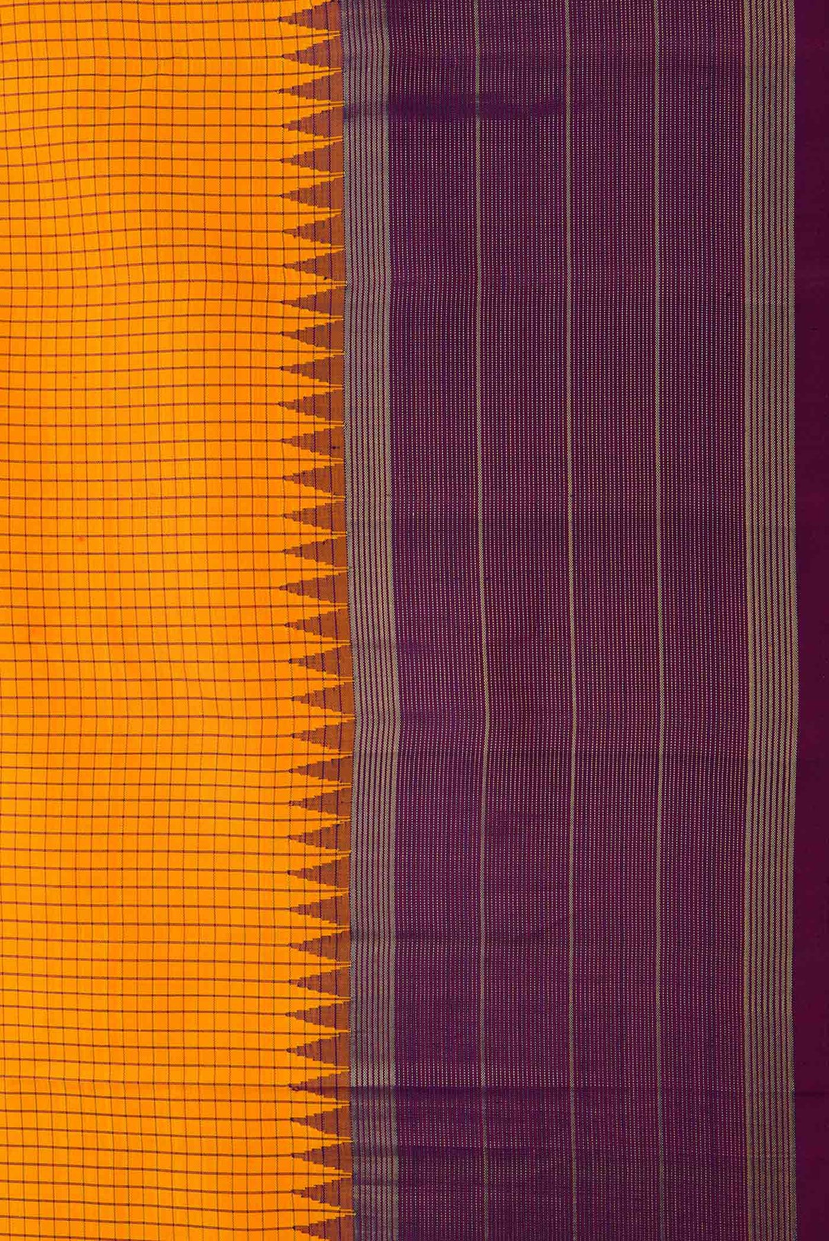 Border image of Mustard Dual Tone Kanchipuram Saree with Checked design on the body and Zari Border