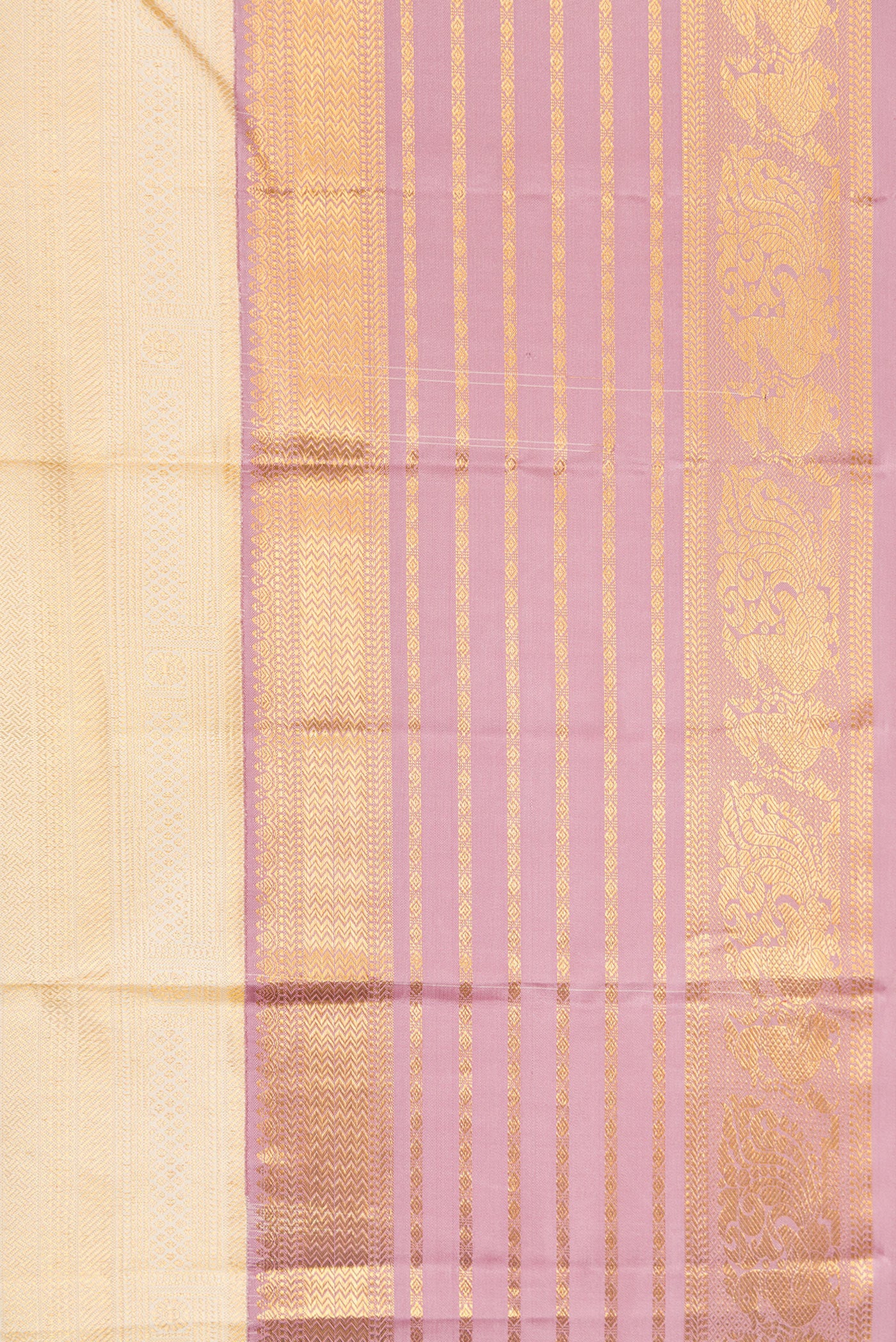 Border image of Off White Dual Tone Kanjivaram Silk Saree with Zari Brocade on the body and Zari Border. 