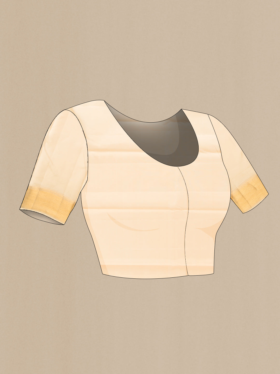Close up image of the blouse of Beige Dual Tone Kanjivaram Silk Saree with Zari Brocade on the body and Zari Border. 