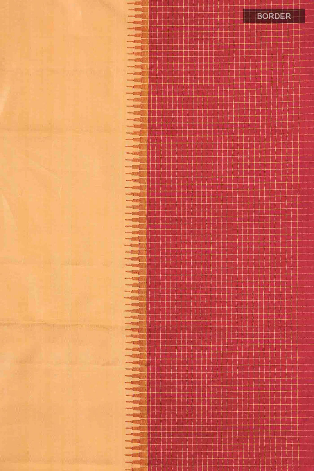 Border image of Sandal Kanchipuram Silk Saree with Plain Body and Checks Border