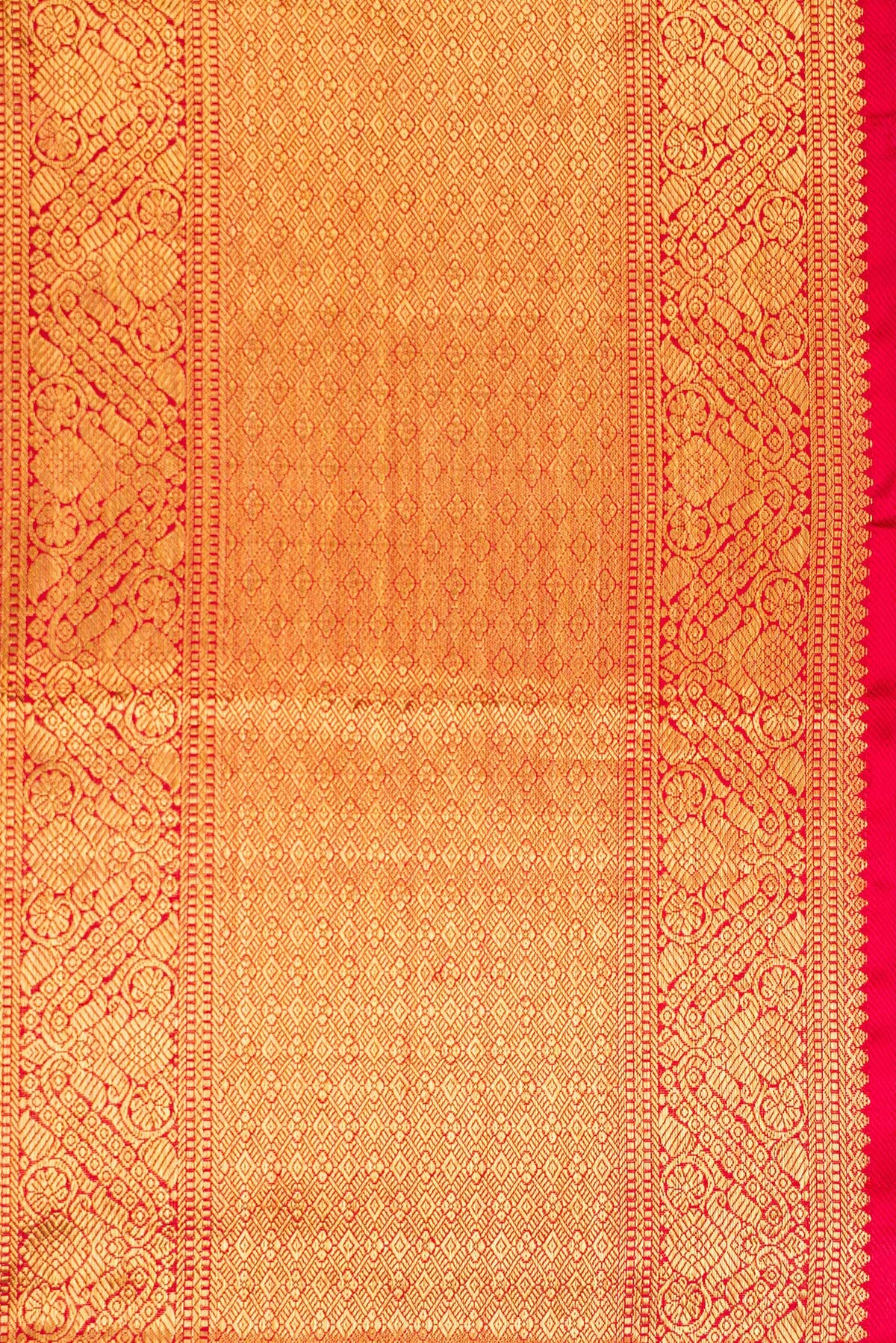 Border image of Red Dual Tone Kanchipuram Silk Saree with Zari Brocade on the body and Zari Border. 