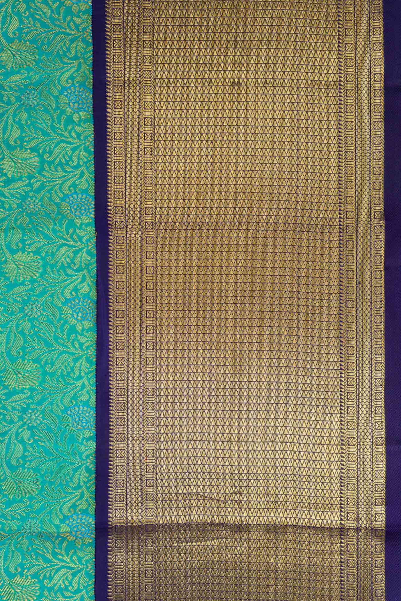 Border image of Sea Green Dual Tone Kanchipuram Silk Saree with Zari Brocade on the body and Zari Border. 