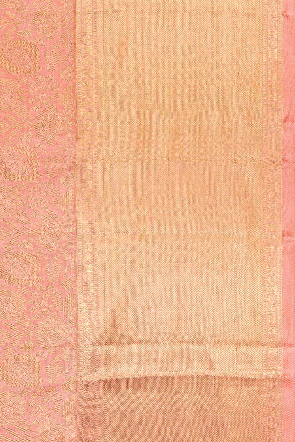 Border image of Pure Silk Pure Zari Pink Dual Tone Kanjivaram Saree with Zari Brocade on the body and Zari Border. 