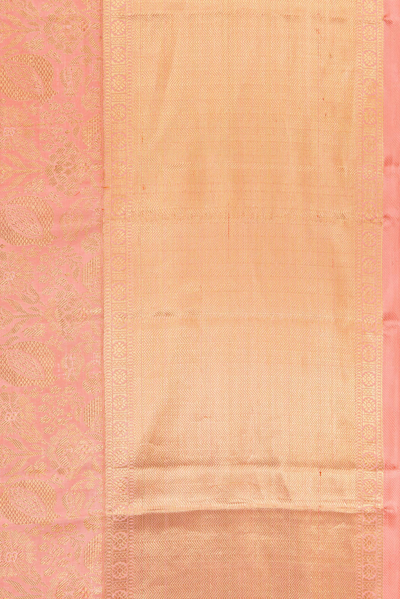 Border image of Pure Silk Pure Zari Pink Dual Tone Kanjivaram Saree with Zari Brocade on the body and Zari Border. 