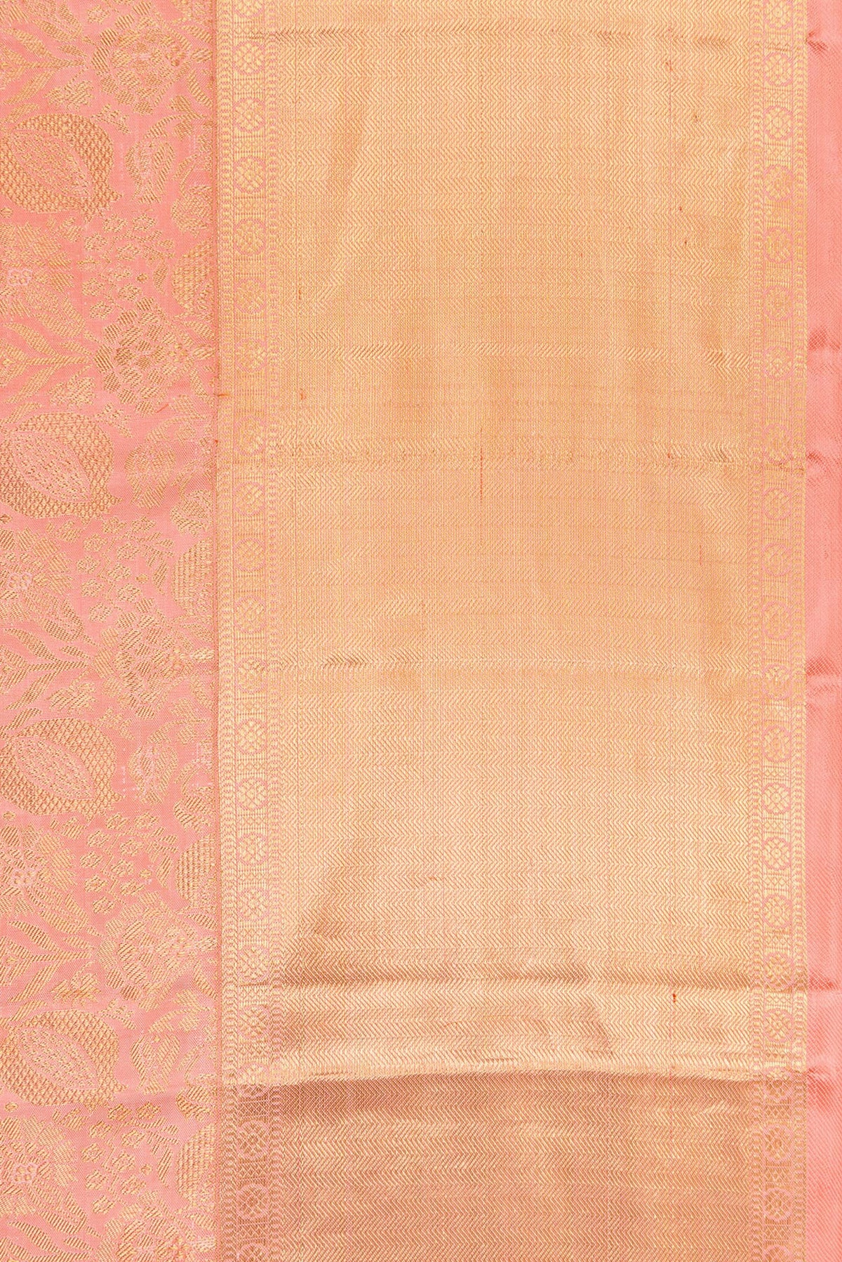 Border image of Pure Silk Pure Zari Pink Dual Tone Kanjivaram Saree with Zari Brocade on the body and Zari Border. 