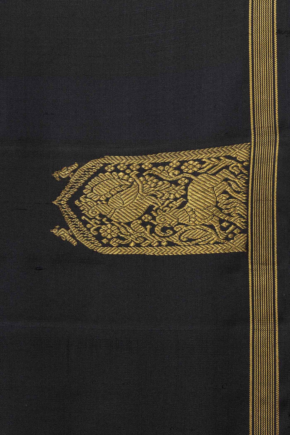 Border image of Black Dual Tone Kanchipuram Saree with Plain Body and Fancy Border. 