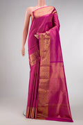 Pink Dual Tone Kanchipuram Silk Saree with Zari Brocade on the body and Zari Border.  displayed on a mannequin
